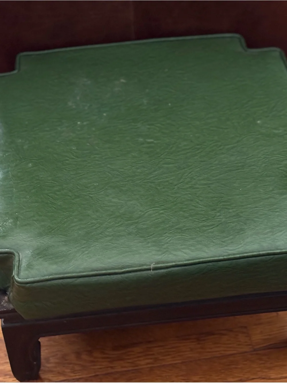 Vintage MCM Green Upholstered Wood Footstool Ottoman